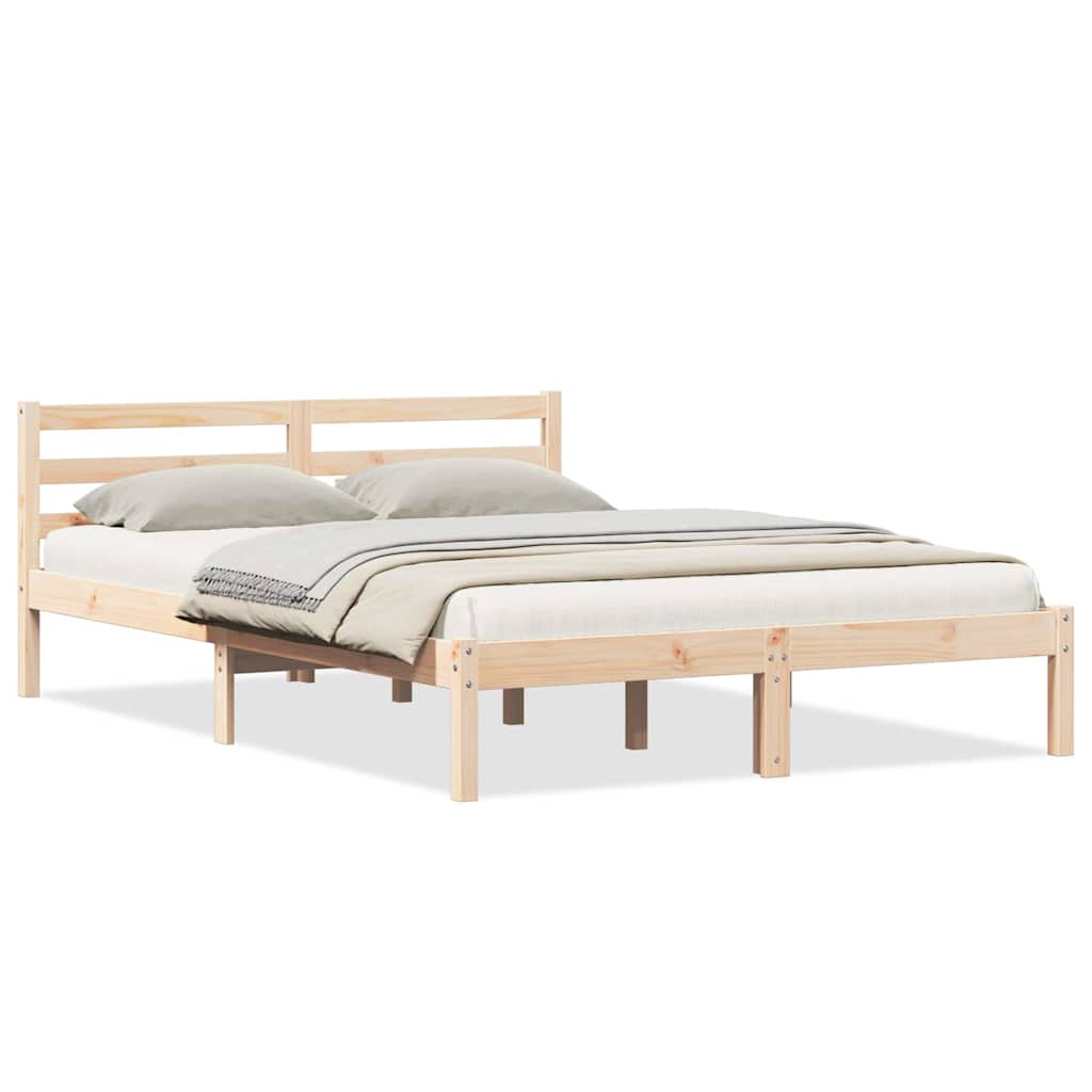 Brown Bed Frame 225.5 X 145.5 X 69.5 Cm Solid Pine Wood