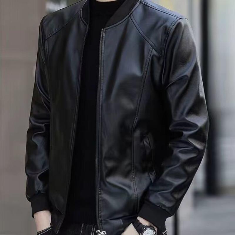 2026 spring and winter men's young and middle-aged baseball collar men's leather jacket jacket piled and thickened