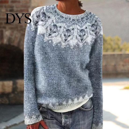 Comfortable Pullover Women Sweater Crew Neck Design Long Sleeve Patchwork Breathable Color Knitting Jumper Loose Fit Casual Knitwear Soft Knit Top