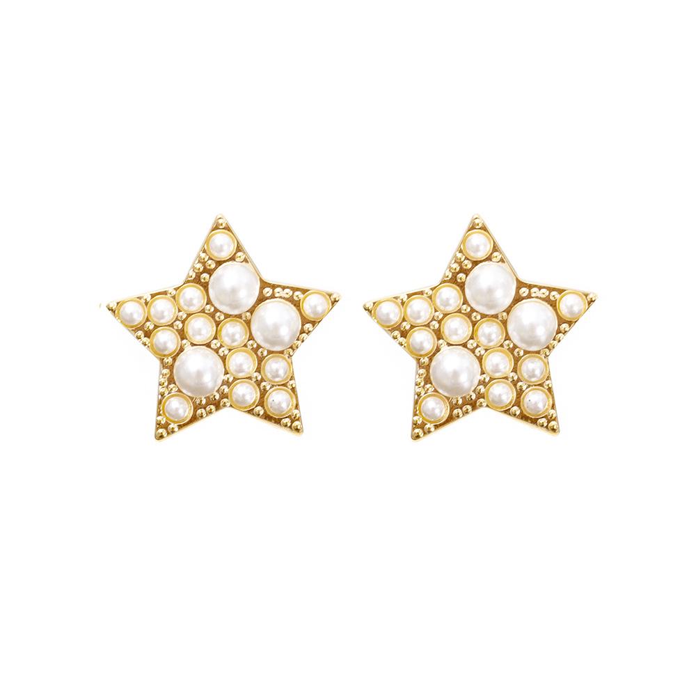 Korean Style Retro Women's Zinc Alloy and Imitation Pearl Star Stud Earrings