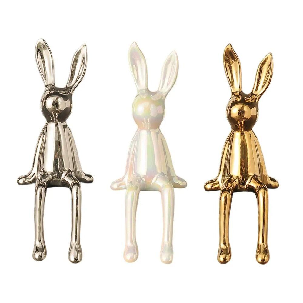 Nordic Long-Eared Sitting Rabbit Modern Rabbit Statues Rabbit Sculpture  Desk Shelf Decoration