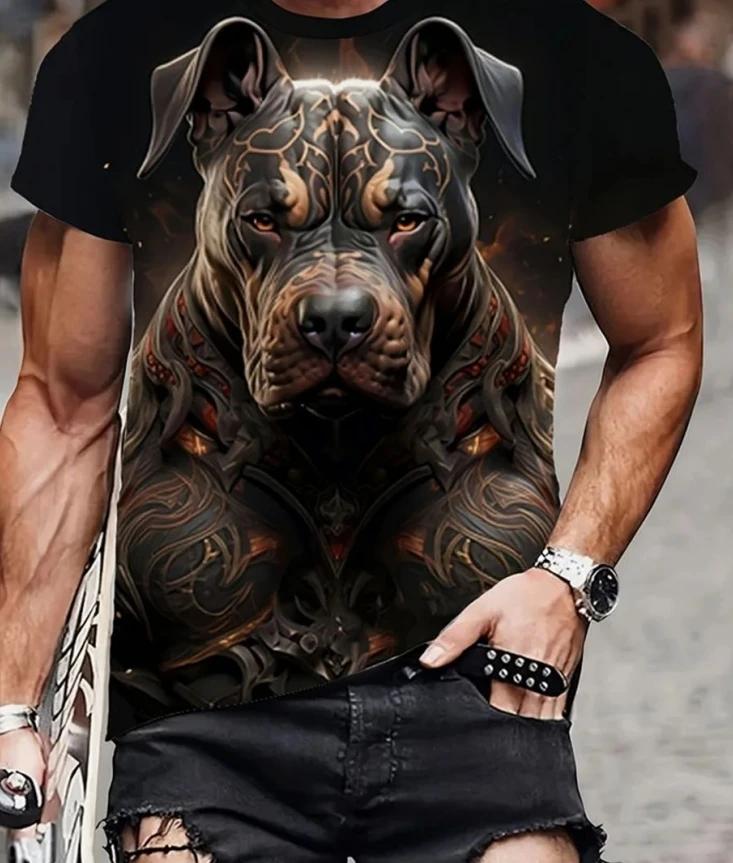 Summer Men's Soft 3D Printed T-shirt with Fashionable Dog Pattern Casual Short Sleeved Tops Outdoor Personalized and Comfortable Round Neck Clothing