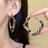 Silver Needle Leopard Print Geometric Hoop Earrings - Trendy High-End Spicy Girl Style for Women