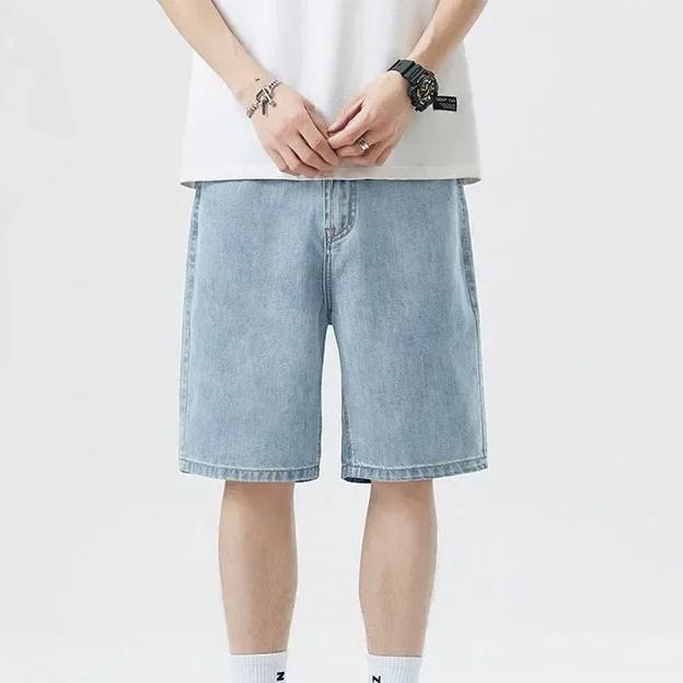 JZX Zomer Lichtgewicht Heren Comfortabele Denim Shorts Losse Rechte Vijfpuntsbroek Grote Maten Losse Minimalistische Shorts S