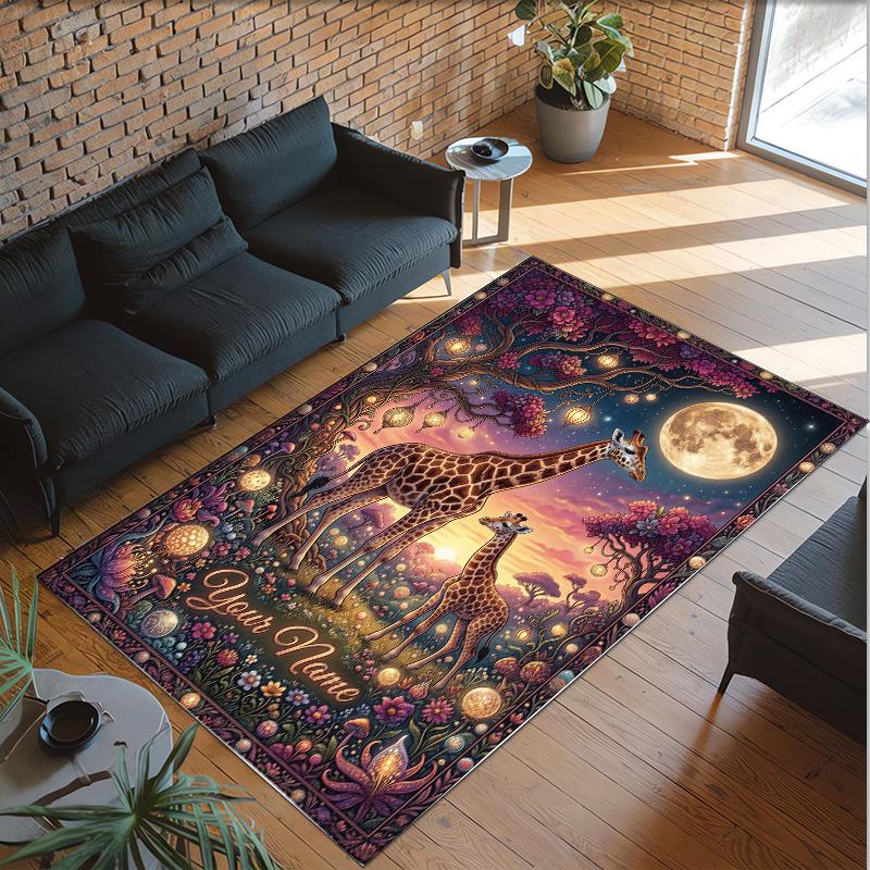 Cosmic Theme Crystal Velvet Floor Rug Personalized Custom Name Text Warm Carpet Home Decoration
