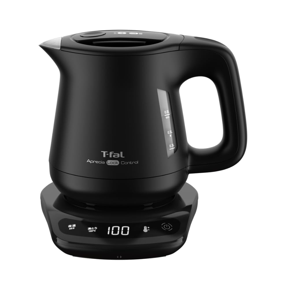 Tefal Electric Kettle 9 Temperature Matte Finish Lock Control Keep Warm KO8608J0 0.8L, Settings, Design, Spill-Proof Lock, "Apresia Black,"