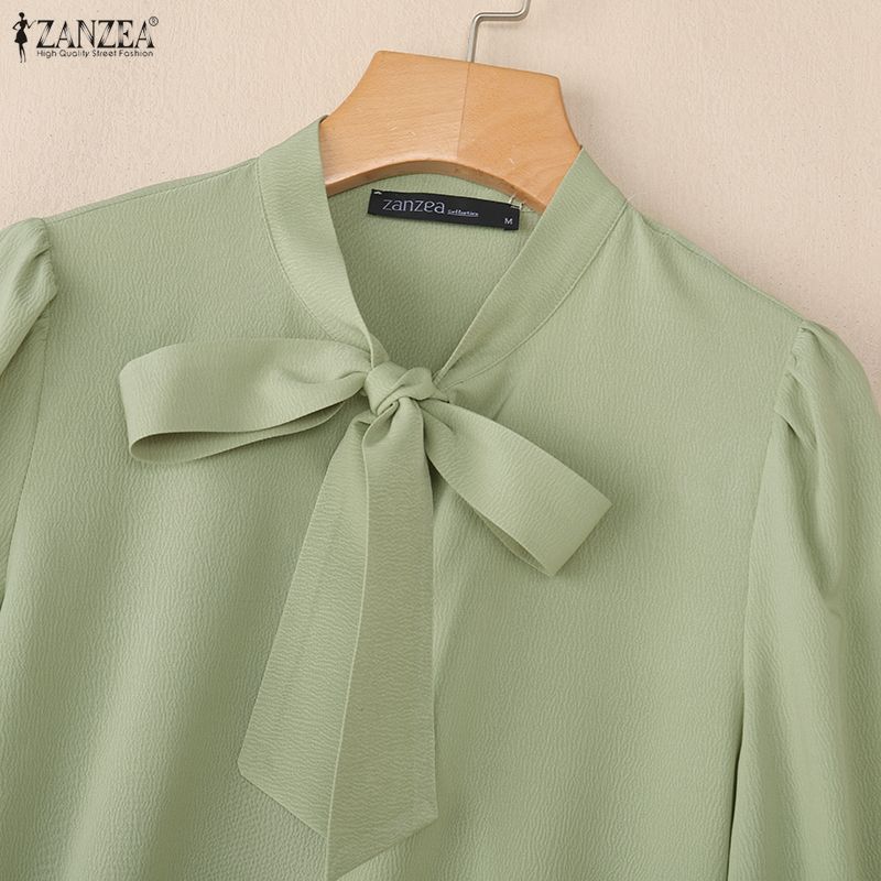 ZANZEA Damen Freizeit Rundhals Einfarbig 3/4 Ärmel Bluse