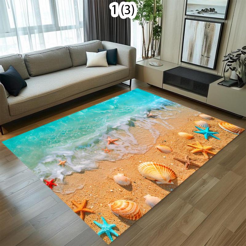 Ocean Beach Starfish Seascape Print Area Rug Non-Slip Soft Washable Floor Mat for Bedroom Living Room Coastal Home Carpet