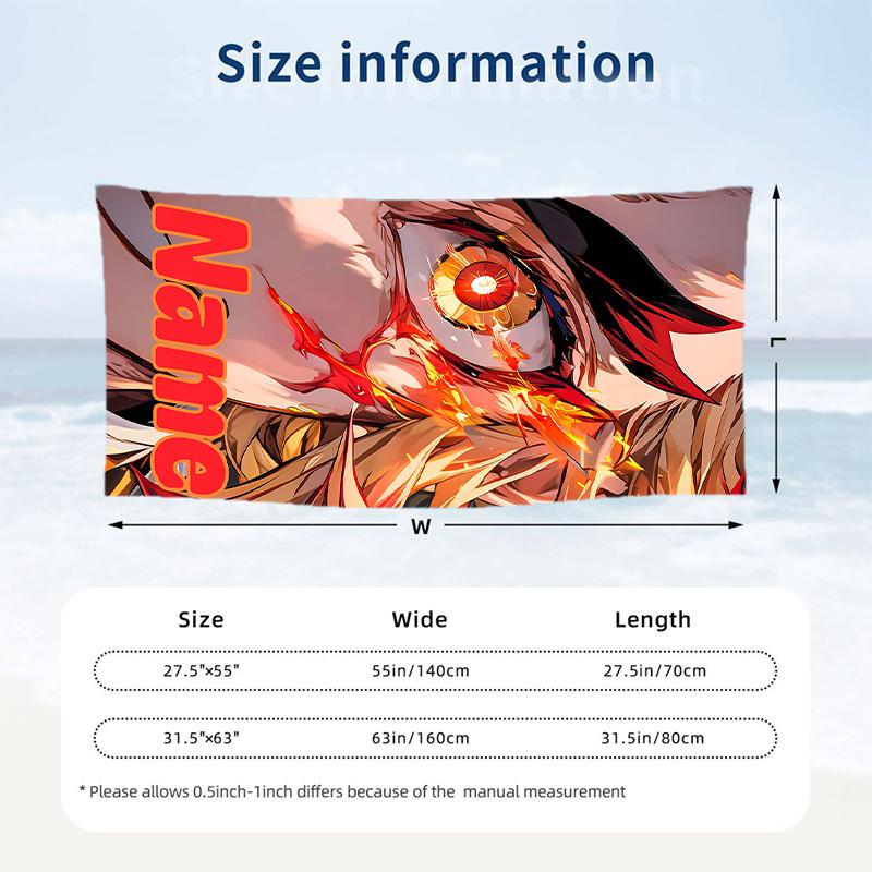 Kyojuro Custom Name Printed Beach Towel Personalized Soft Towel For Swimming Beach Travel
