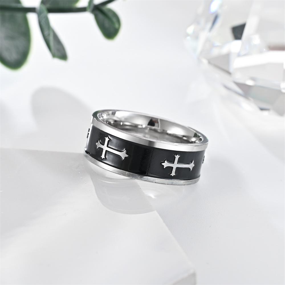 Metal Cross Ring For Men Women Black Silver Color Stainless Steel Ring Punk Gothic Simple Accessories Christian Jewelry Gift