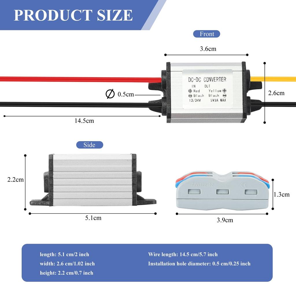 YBBOTT 24V/36V/48V a 5A Waterproof Buck Converter, Car Power Converter, 17V - 60V