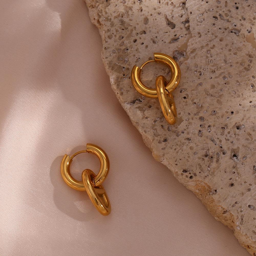 18K Gold Schweinenasen-Anhänger Ohrringe - Europäisch & Amerikanisch Minimalistisch Titanstahl Nischendesign