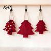 Reusable Fabric Gift Wraps Christmas Tree Shaped Bag, Drawstring Treat Goody Bags with Pompoms Durable Polyester Sacks Bells, Winter Present Wrapping
