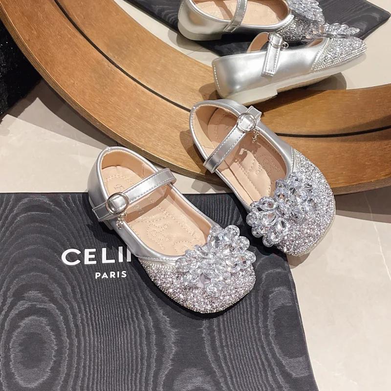 Kinder Lederschuhe Luxus Strass Mädchen Flache Schuhe Flach Hochzeit Party Vielseitig Kinder Freizeit Anzugschuhe Rutschfest