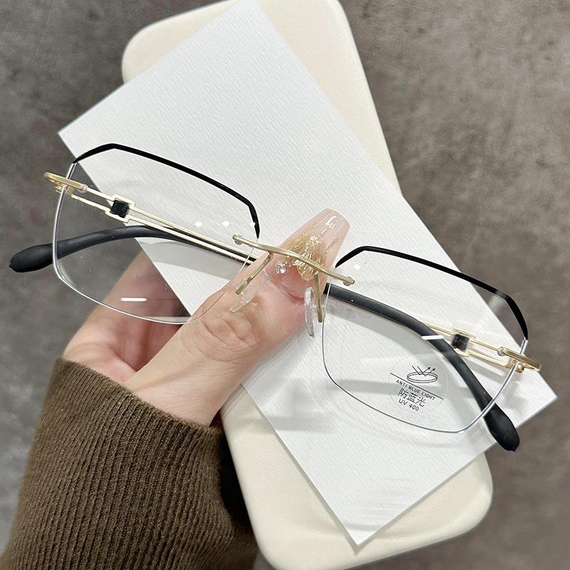 Ultra-Light Frameless Middle-Aged And Elderly High Definition Anti-Blue Reading Glasses Business Wind Age-Reducing Reading Glasses Anti-Fatigue