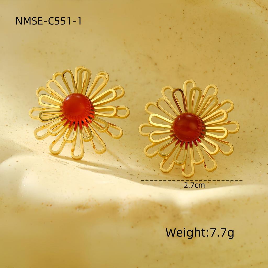 GEMCHIC Women's Geometric Flower Pearl Stud Earrings Gold Plated Stainless Steel Fashion Jewelry