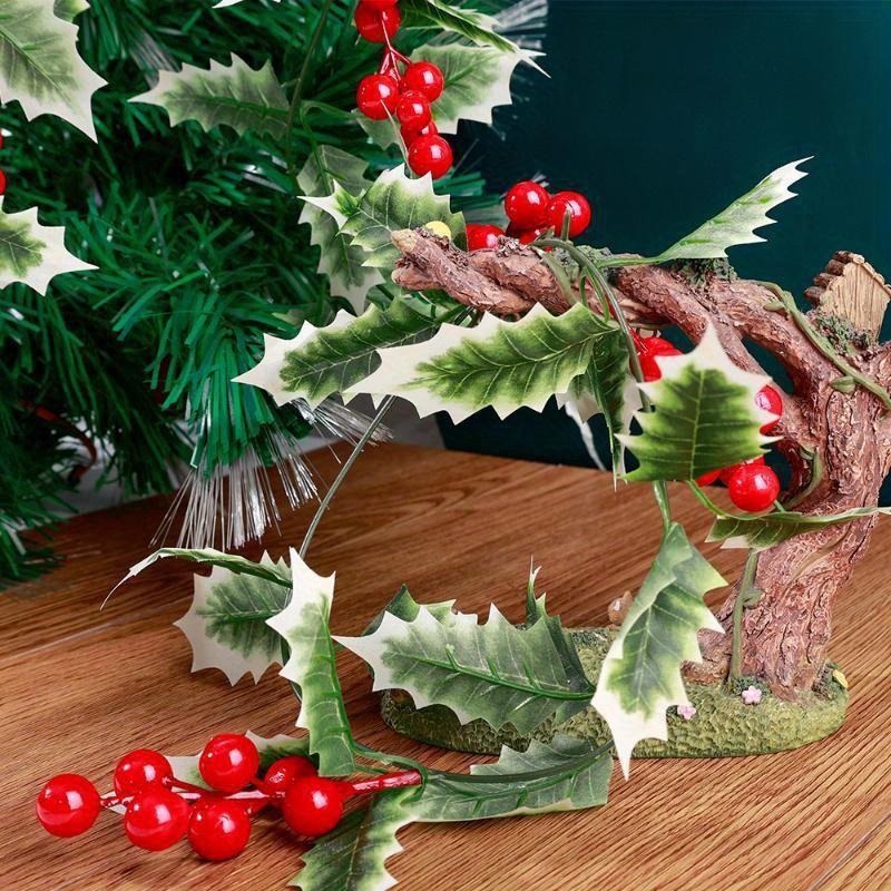 Christmas Garland Red Berry Green Garland 78.74 Ft Artificial Christmas Red Berry Flower Vine Winter Holly Leaves Outdoor for Fireplace Home Decor