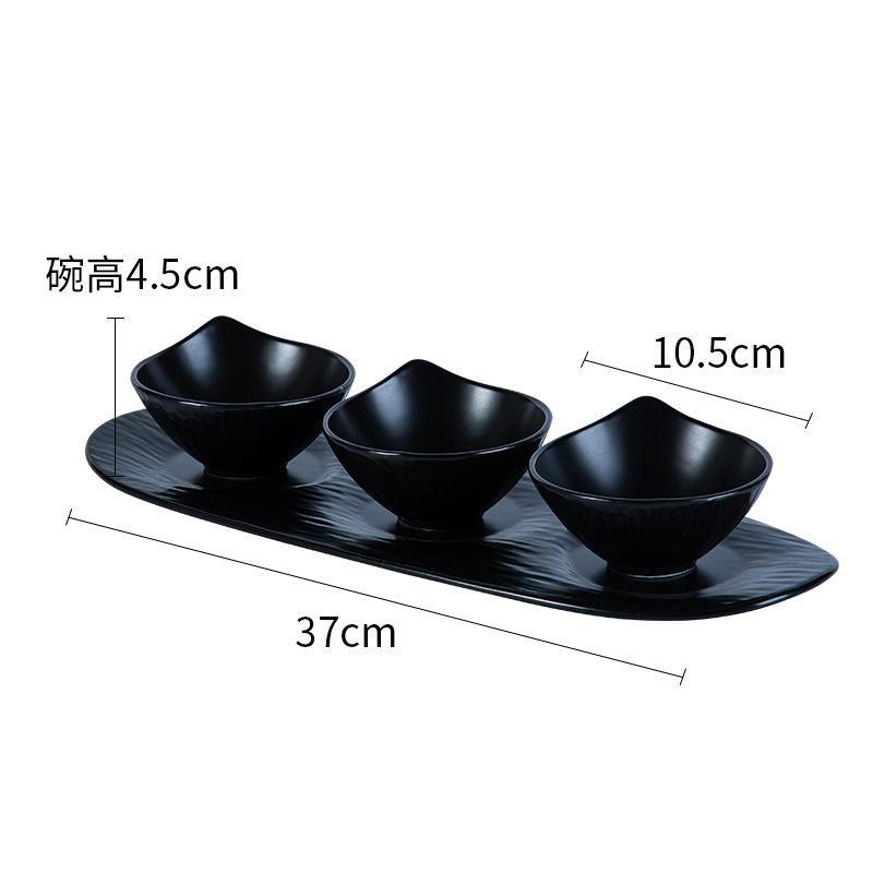 Korean Snack Plate, Dumpling Plate, Golden Oval Grid Dipping Sauce Plate, Western Food Quicksand Oval Cushion Plate Handle Bowl Set