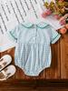 Sweet Korean Style Baby Bubble Romper, Pink White Plaid with Colorful Flowers, Newborn Summer Outfit