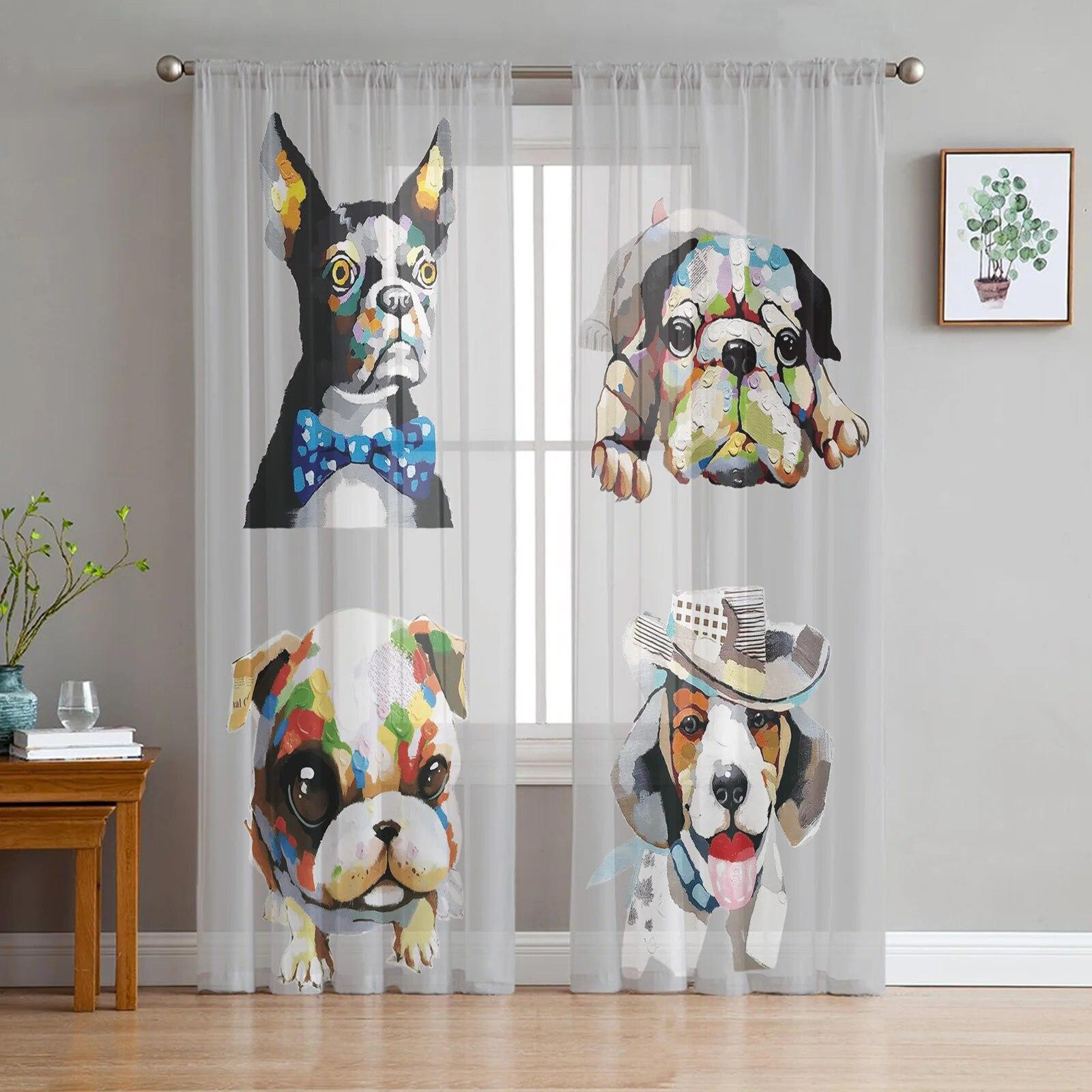 

Бульдог Колли животное собака шифоновые прозрачные шторы для гостиной спальни украшения дома окна вуаль тюлевые шторы W135 x H114cm