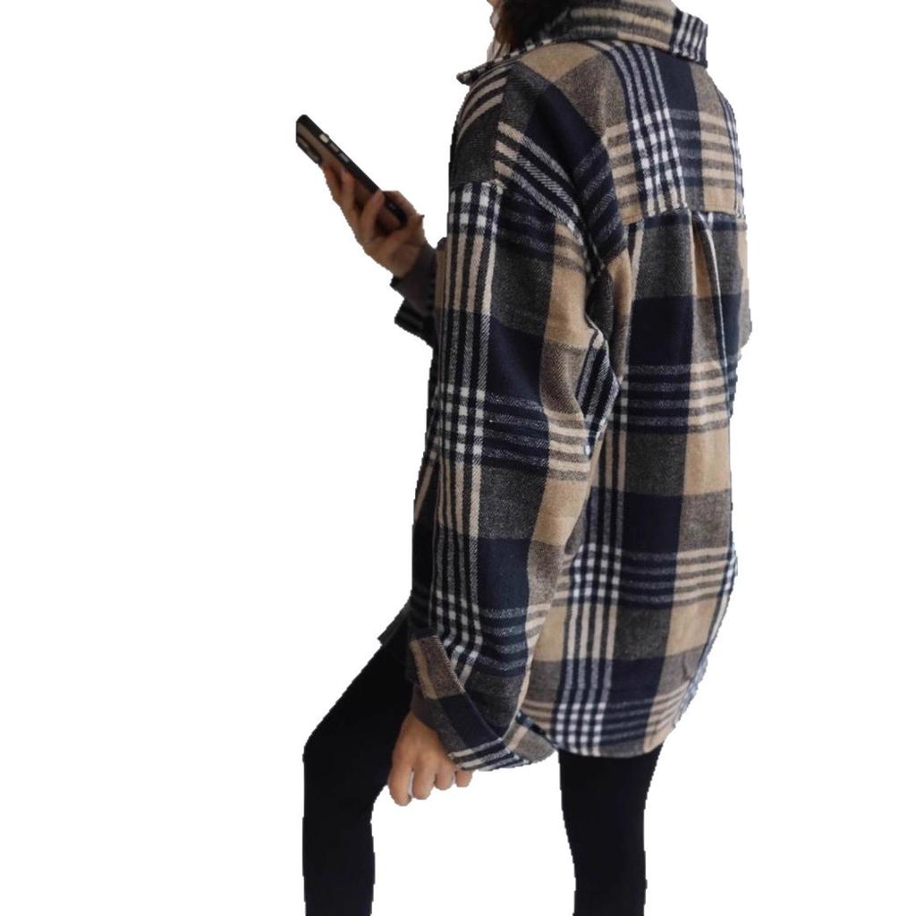 European and American Woolen Plaid Shirt Women's Retro Outer Wear Versatile Top Autumn and Winter Thickened Polished Jacket Shirt