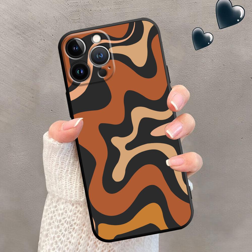 Phone Case for iPhone XR XS X 13 Mini SE 7 8 6S 11 Pro Max 12 14 Plus Swirl Abstract Pattern In Beige And Sage Coque Black