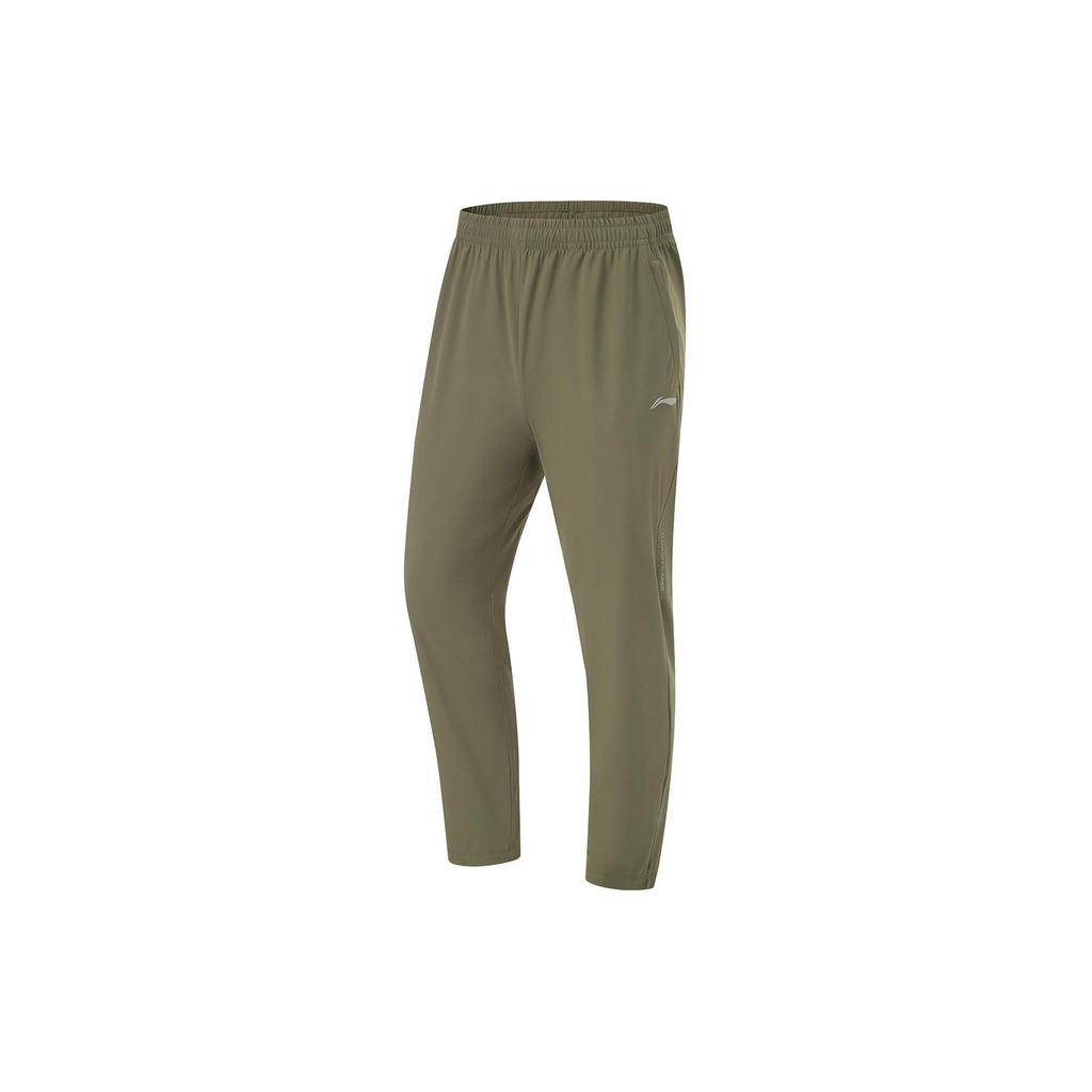 Li Ning Fitness Series Solid Color Straight Leg Ice Feel Moisture Wicking Knitted Sports Pants Men Bottoms Military-Green AKYU413-6