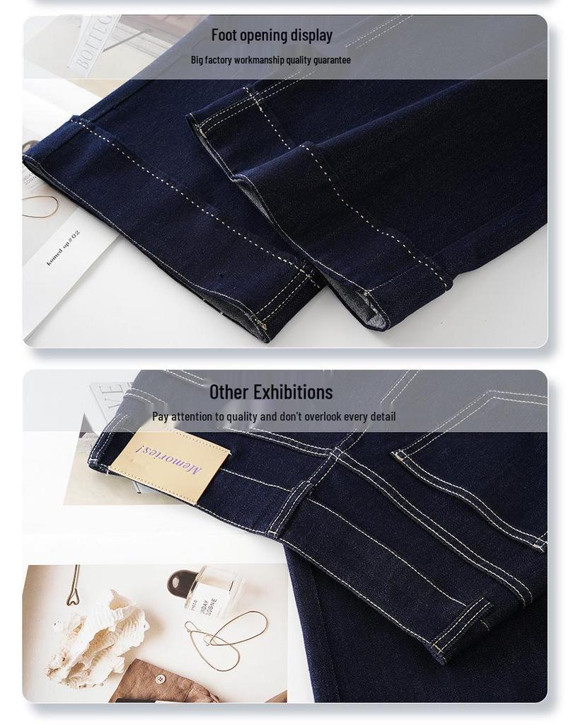 Denim Blue High-Waisted Slimming Wide-Leg Jeans, Floor-Length Straight-Leg Women's 2025 Spring Casual Pants