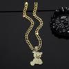 Trendy Bear Pendant Necklace Mens Cuban Link Chain Choker Bling Diamonds Neckchain Rhinestones Clavicle Chain Jewelry
