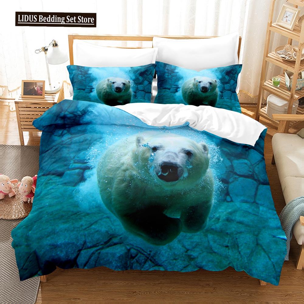3D Gedrucktes Niedliches Bären-Bettbezug-Set mit Kissenbezug Eisbär Bettwäsche-Sets Bettdeckenbezug Wildtiere Bett-Set Queen-Size