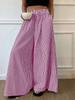Plus Size Europe and The United States Cross-border Spring and Summer  Striped Pocket Elasticated Waist Wide-leg