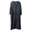 Johnature Women Cotton Linen Vintage Dress V-Neck Long Sleeve Solid Color Robes Autumn A-Line Loose Women Dresses