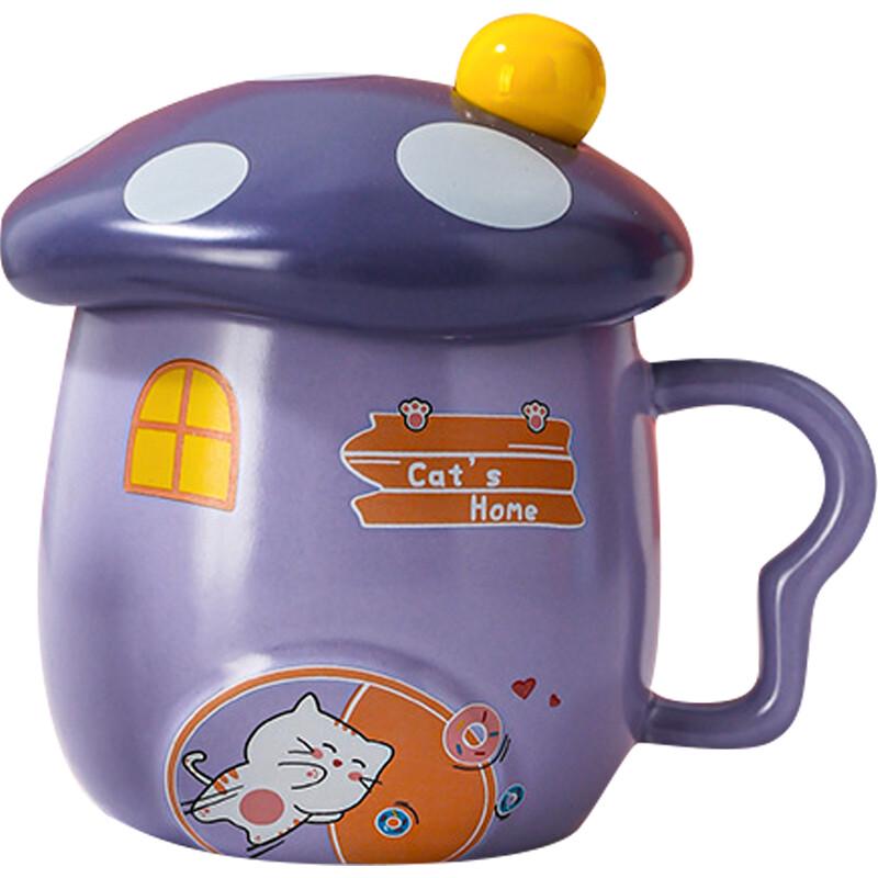 Mushroom Ceramic Mug with Lid and Spoon