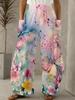Women's Wide-Leg Pants, Lightweight and Breathable Printed Casual Trousers for Spring/Summer, Butterfly Floral Pattern