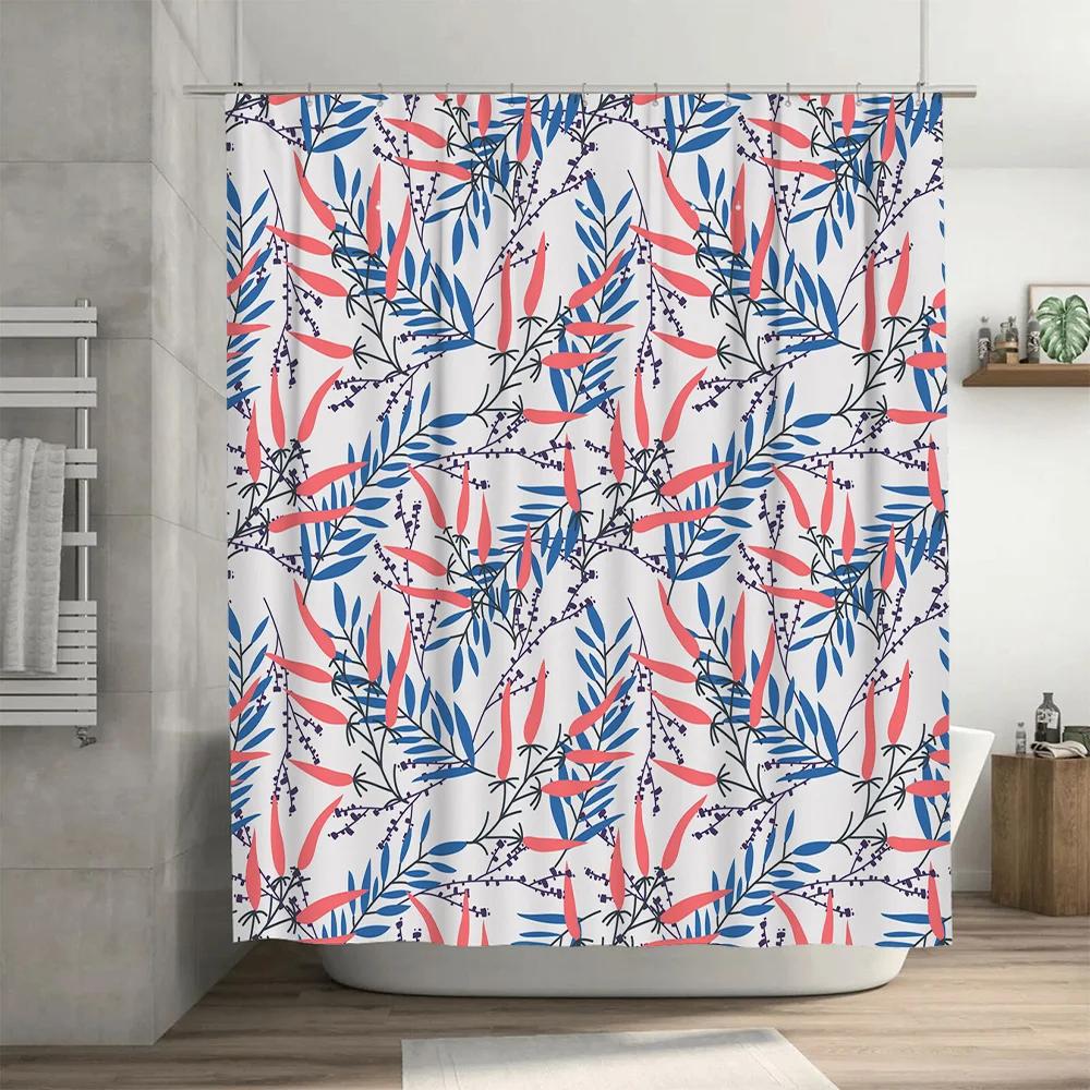 Decorative Waterproof Bathroom Shower Curtain with Floral Pattern for Home Decoration Pink Blue Colors Available Perfect Gift I