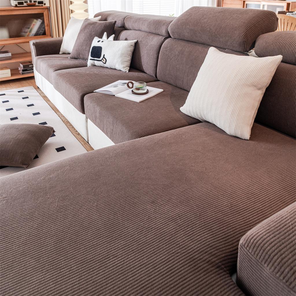 Thicken Stripe Jacquard Stretch Removable Sofa Seat Cushion Cover Washable for Living Room Kids Pets Furniture Protector
