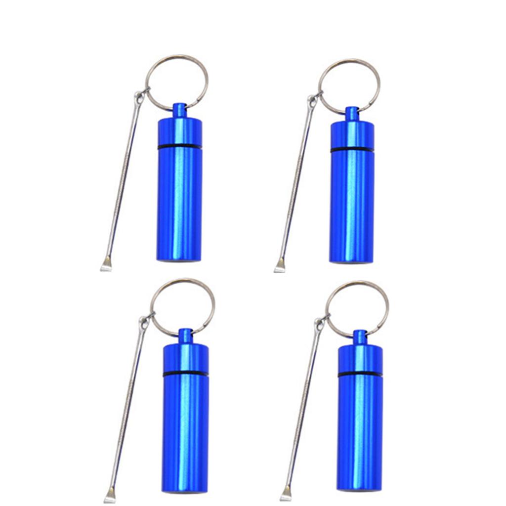4 Pcs Portable Black Metal Storage Travel Container with Telescopic Spoon