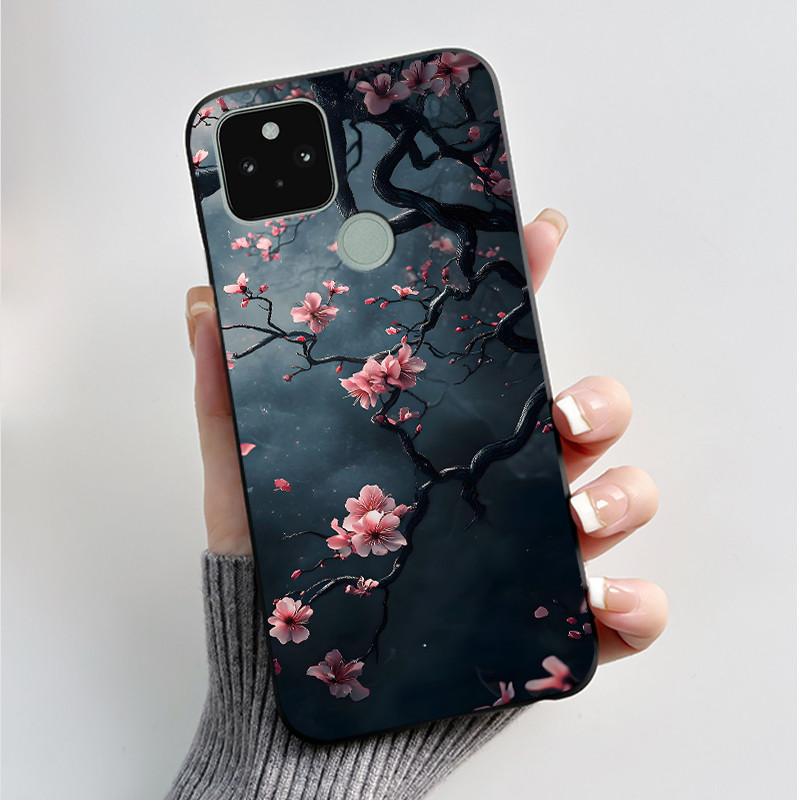 

Silicone Case For Google Pixel 5 Pixel 5A Pixel5 Pixel5A Soft Cover Luxury Fashion Butterfly Flowers Painted Black Phone Case Google Pixel 5
