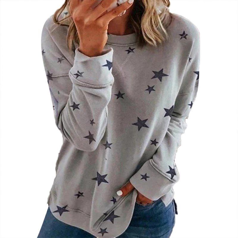 Tunic Casual Women Crew Neck Long Sleeve T Shirt Loose Star Print Tee Blouse Top