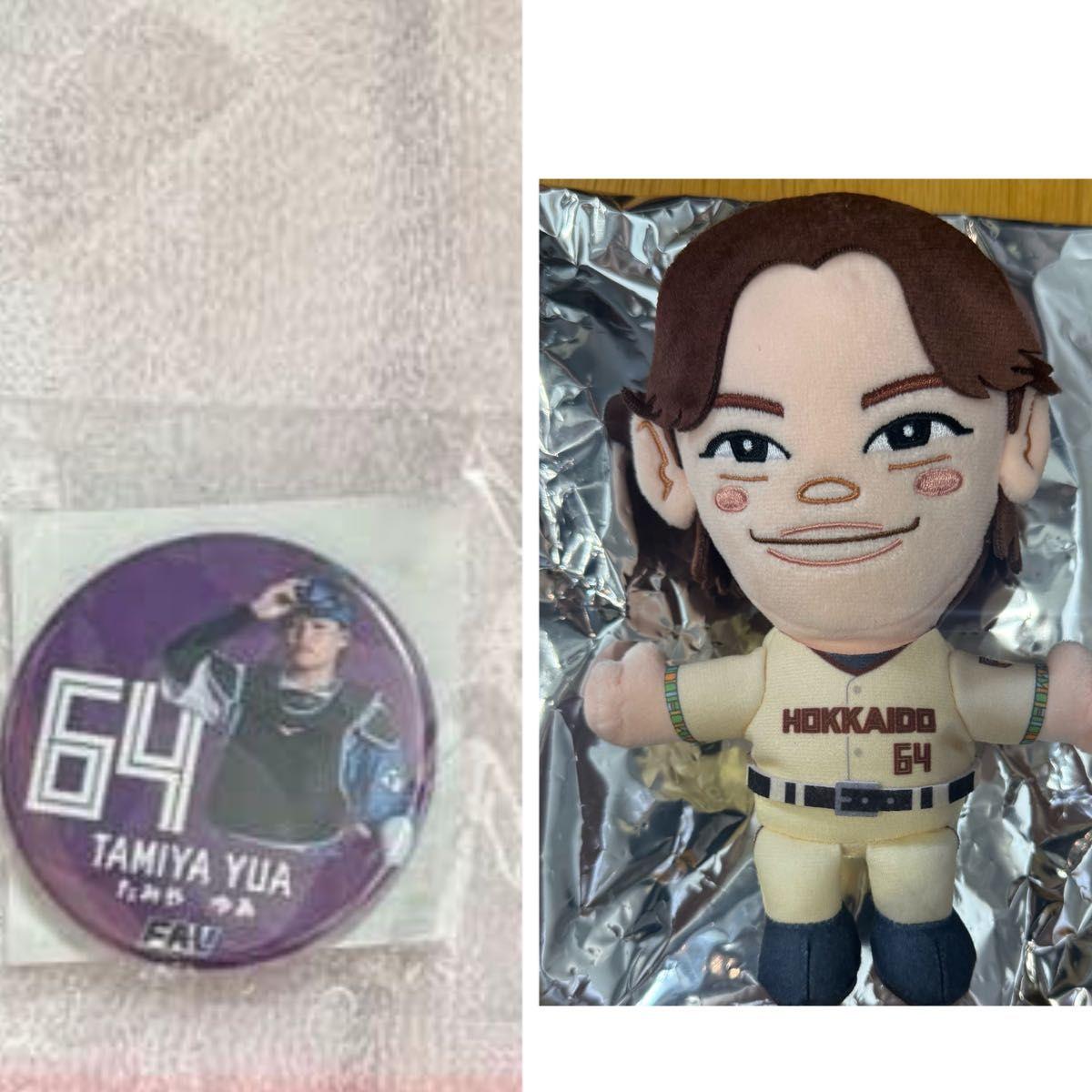 Used Hokkaido Nippon-Ham Fighters Hirozu Tamiya Plush Amusement Kids Can Badge