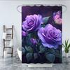 1/4Pcs Bathroom Shower Curtain Set Purple Rose Print Bathroom Curtain With 12 Hooks Non Slip Rugs Toilet Cover Mat Bathroom Partition