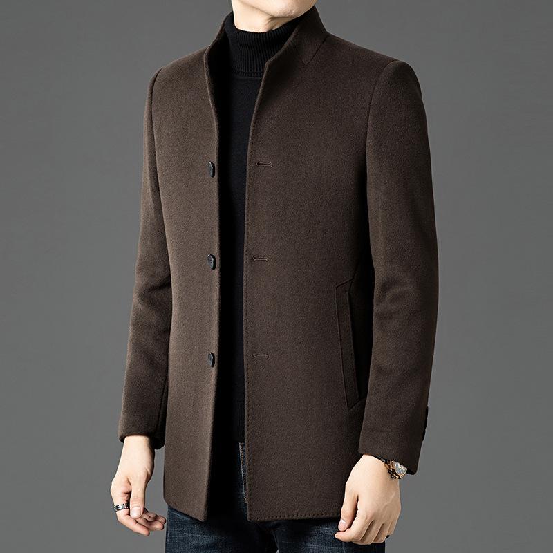 Men's Stand Collar Wool Coat with Detachable Down Liner – Thickened Loose Fit for Autumn/Winter