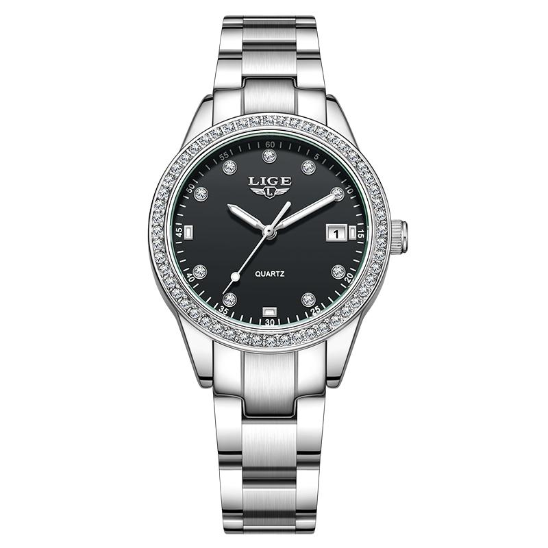 LIGE Luxury Women Watches Stainless Steel Waterproof Calendar Creative Ladies Watch Fashion Elegant Luminous Quartz Wristwatch