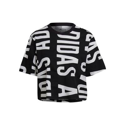 Allover Print Logo Rundhals T-Shirt Damen Oberteile Schwarz HC9161
