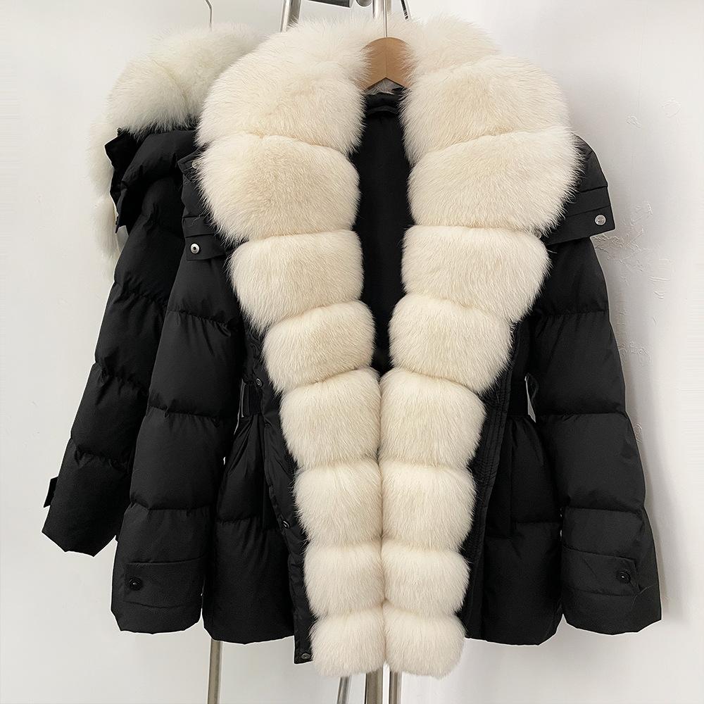 European women's winter new high-quality real fox fur collar down jacket temperament warm hooded jacket