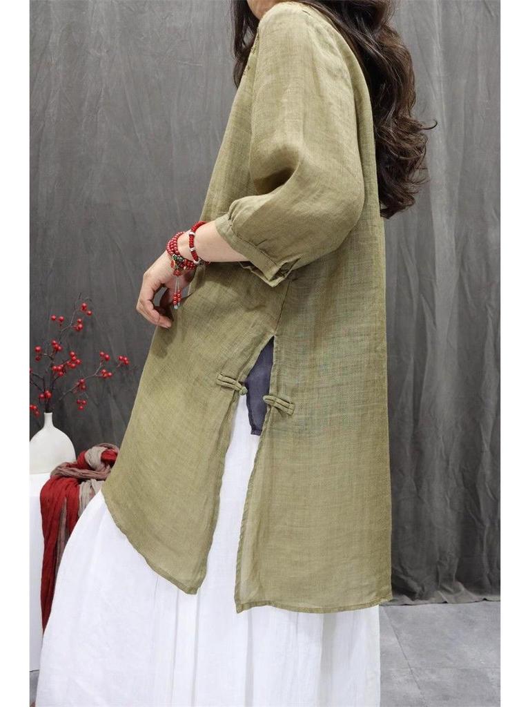 2025 Spring/Summer Retro Embroidered Women's Casual Slimming Mid-length T-shirt