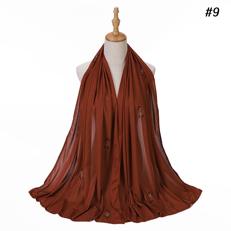 Fashion Ribbed Jersey Hijab Muslim Plain Scarf Crepe Rhinestone Hijab Soft Islamic Shawls Wraps Headband For Women