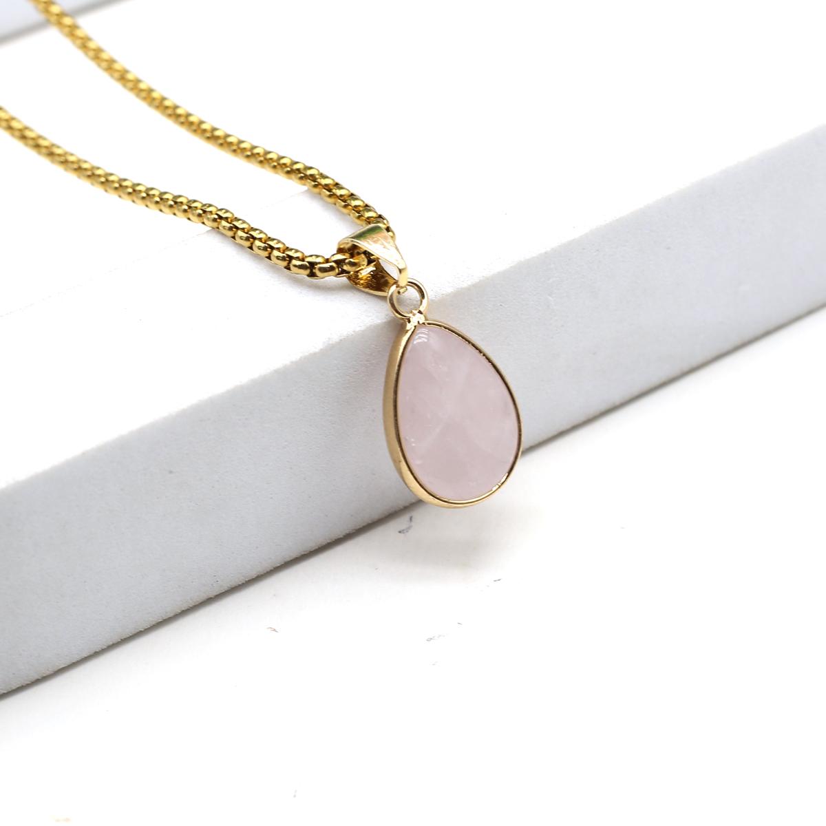 

Женское ожерелье из натурального камня, розовый кварц/аметист, ожерелье в форме капли, граненый кулон для женщин, цепочка для подарка на день рождения, 60 см 13x18mm