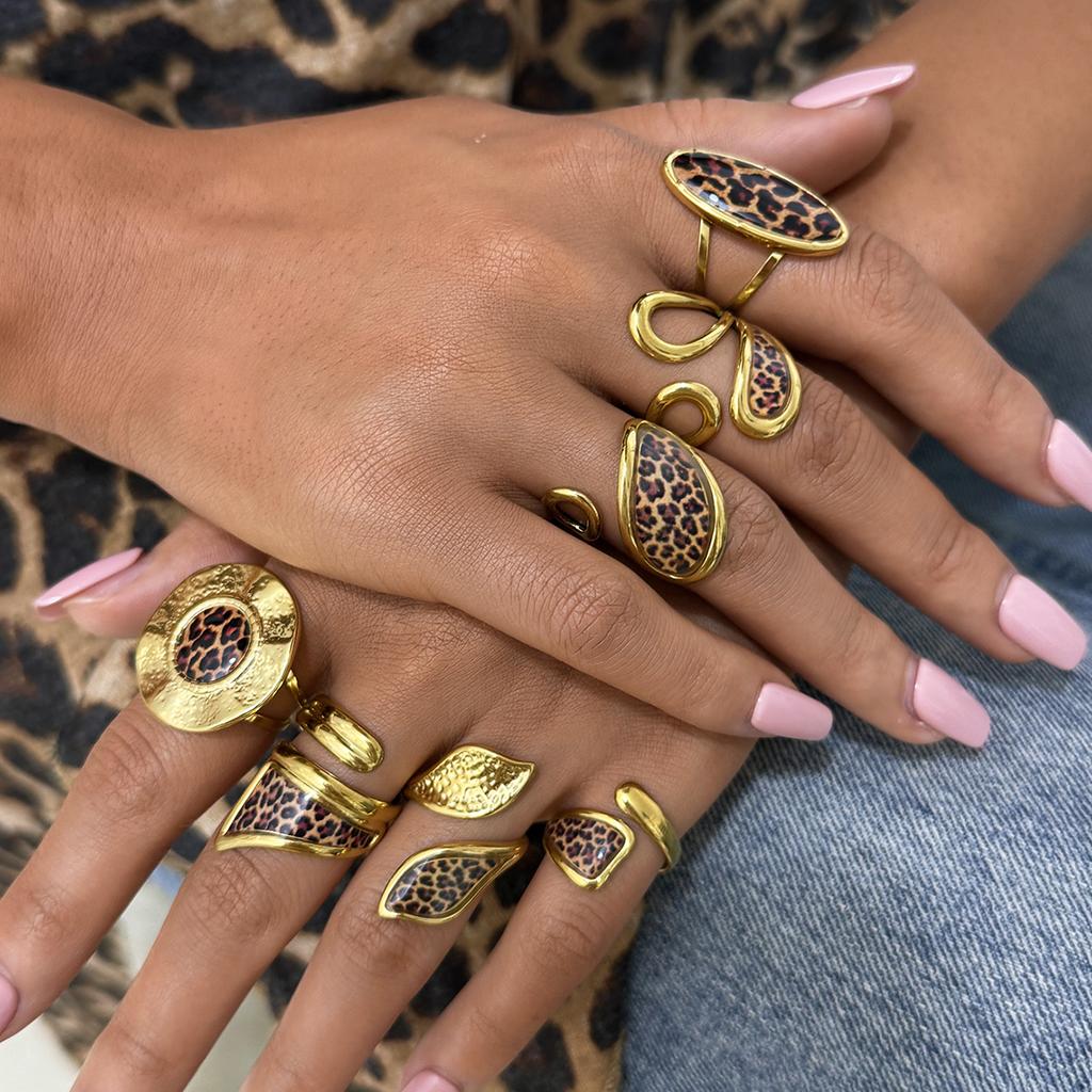 Minimalist 18K PVD Golden Plated 316 Stainless Steel Rings Chunky Zircon High QualityCharm Stylish Boho Leopard Golden Zircon