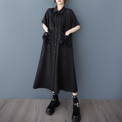 Short Sleeve Plus Size Black Vintage New In Dresses for Women Casual Loose Long Summer Shirt Dress